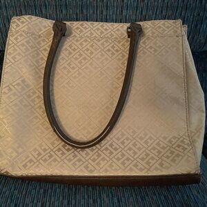 Tommy Hilfiger Tan Tote with Black and Red Accents